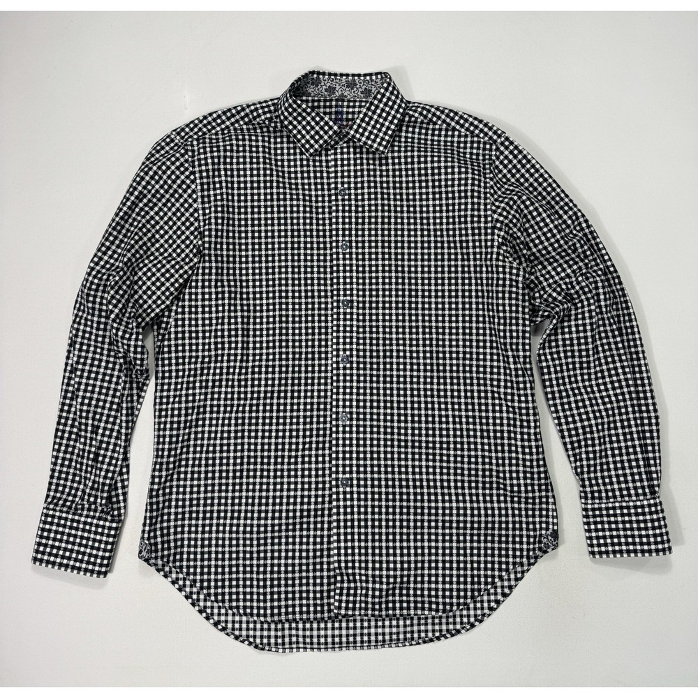 Robert Graham Regent Mens Large Black White Check Button Shirt Flip Cuff Modern